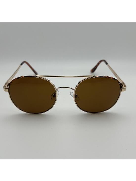 Oscar de la Renta Round Metal Aviator Gold Tone Sunglasses Brown Lenses main image 5